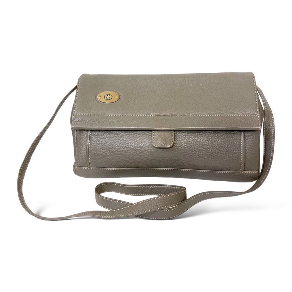 GUCCI Vintage Gray Leather Crossbody Bag / Clutch - Picture 5 of 13